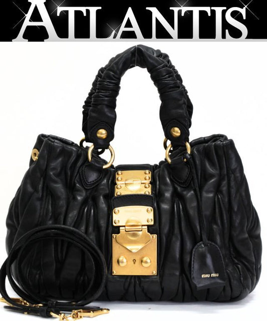miu miu Matelasse Gathered 2-Way Bag Black Size ONE SIZE