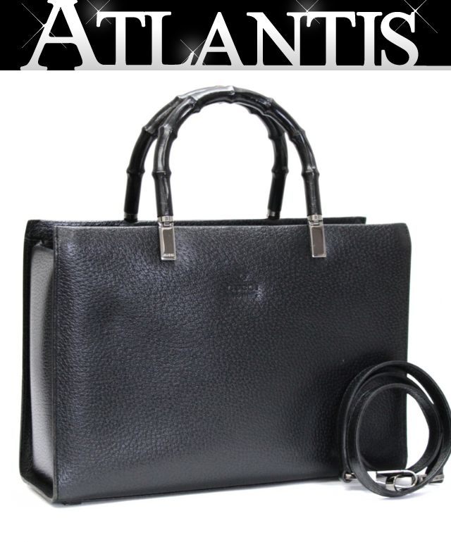 GUCCI Bamboo 2-Way Calf Leather Bag Black Size ONE SIZE