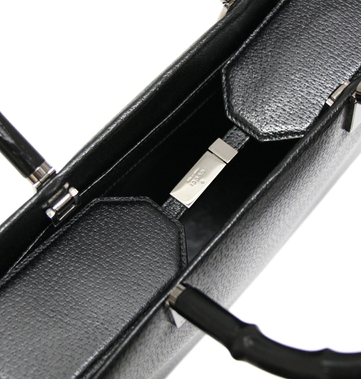 GUCCI Bamboo 2-Way Calf Leather Bag Black Size ONE SIZE
