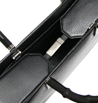 GUCCI Bamboo 2-Way Calf Leather Bag Black Size ONE SIZE