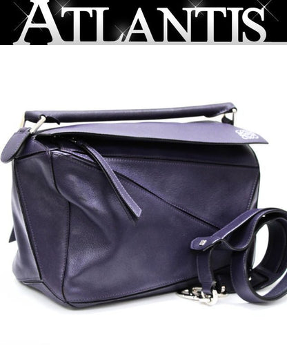 LOEWE Medium Puzzle Leather Bag Purple Size ONE SIZE