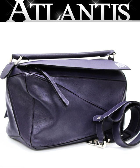 LOEWE Medium Puzzle Leather Bag Purple Size ONE SIZE