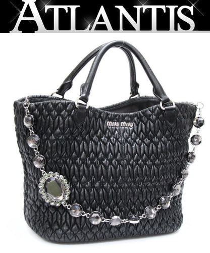 miumiu Matelasse Bijou Leather Tote Bag Black Size ONE SIZE