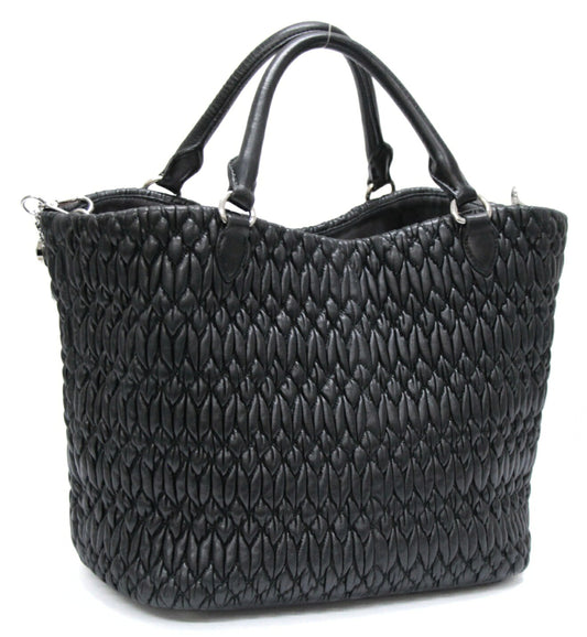 miumiu Matelasse Bijou Leather Tote Bag Black Size ONE SIZE