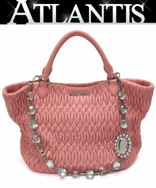 miu miu Matelasse Bijoux Leather Tote Bag Pink Size ONE SIZE