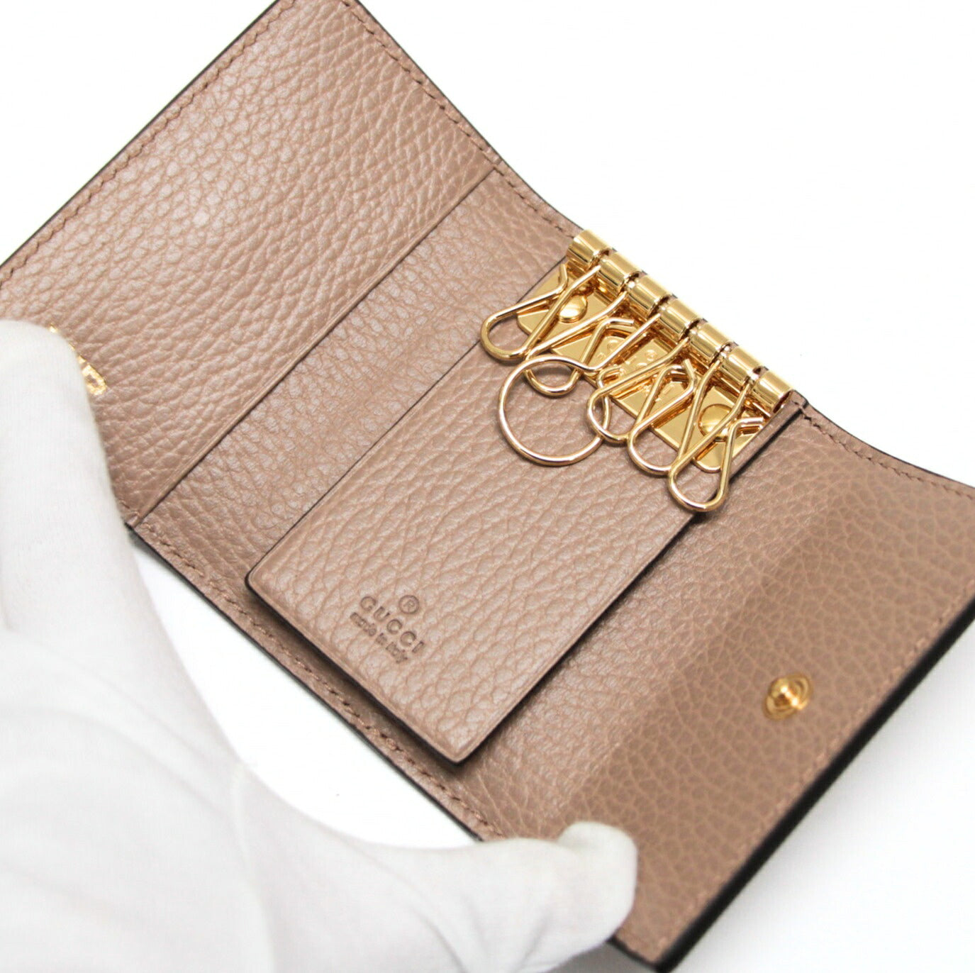 GUCCI GG Pattern PVC Leather Key Case Beige