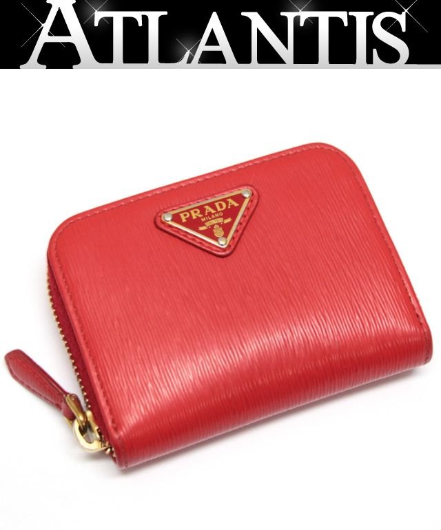 PRADA Triangle Logo Leather Coin Card Case Red Size ONE SIZE