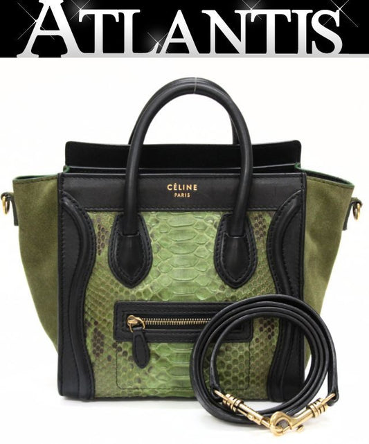 CELINE Luggage Nano Shopper Python Bag Green Size ONE SIZE