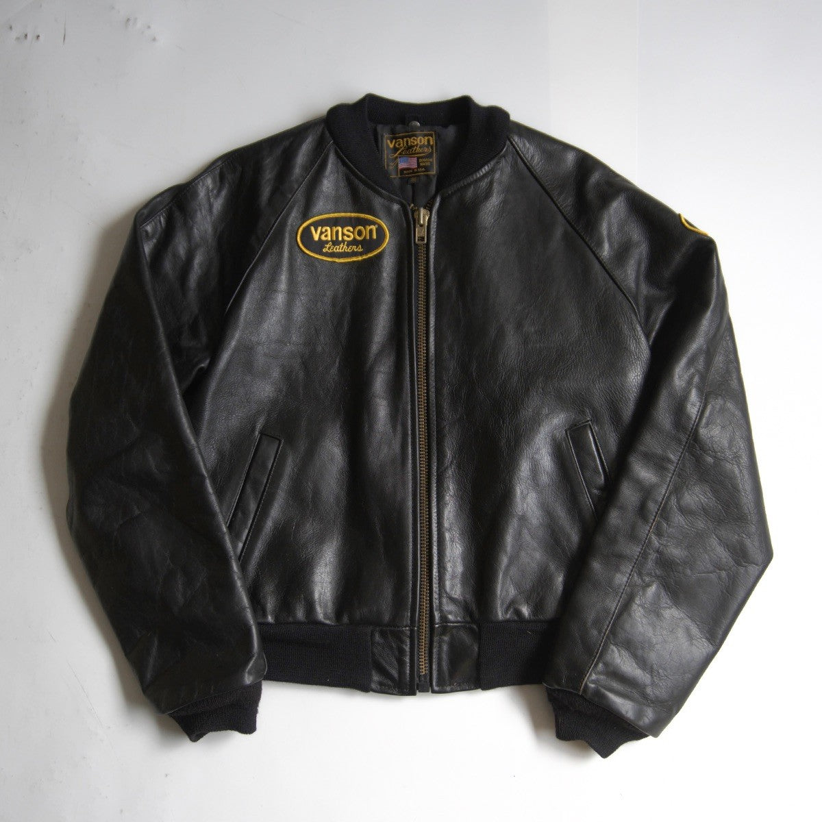 VANSON All leather varsity jacket Black Size 38