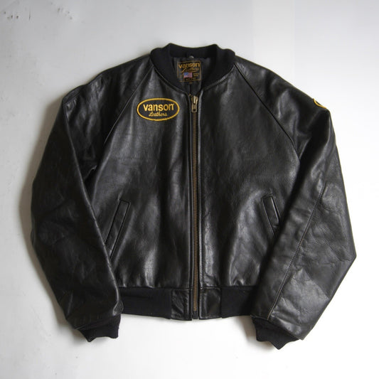 VANSON All leather varsity jacket Black Size 38