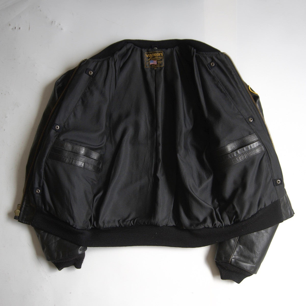 VANSON All leather varsity jacket Black Size 38