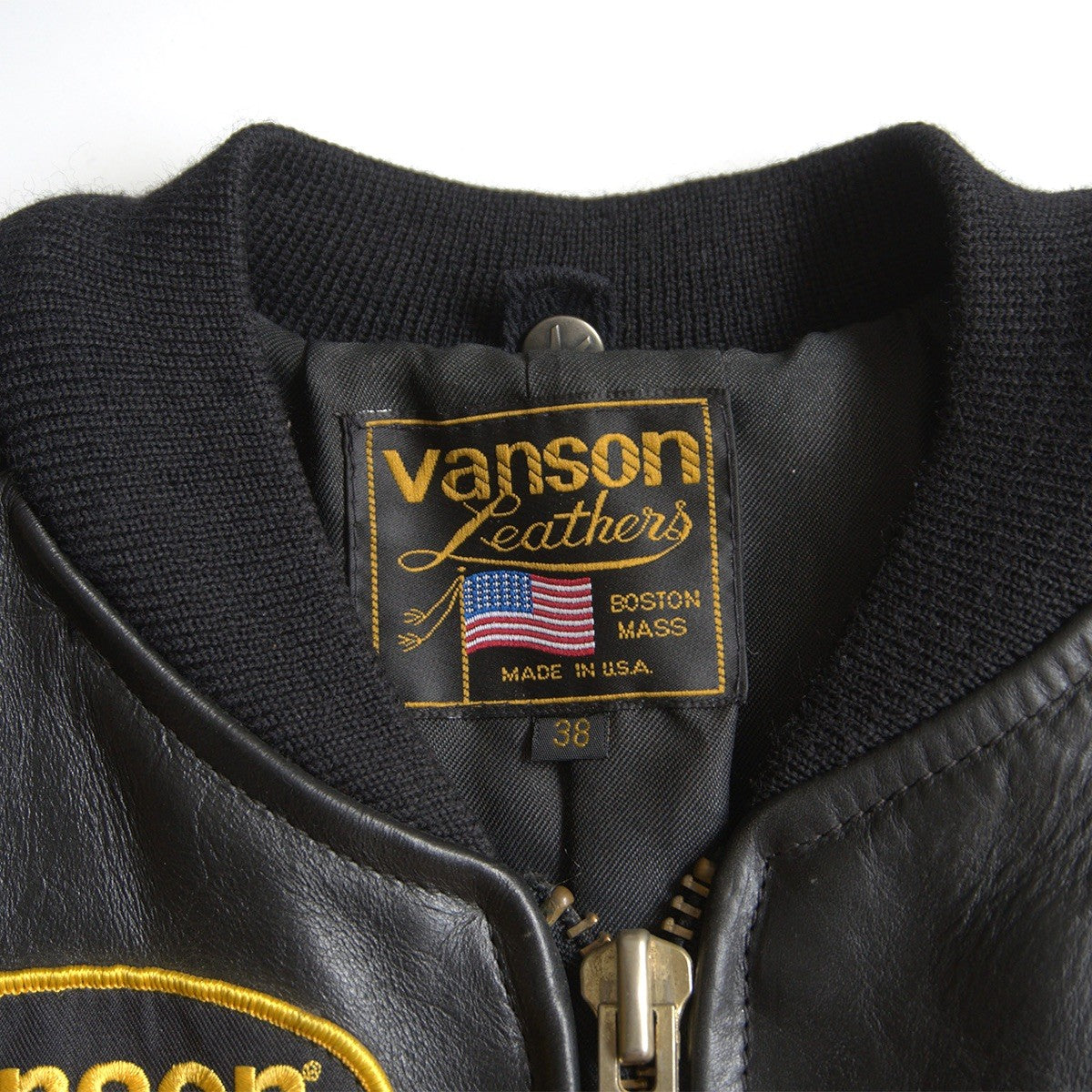 VANSON All leather varsity jacket Black Size 38