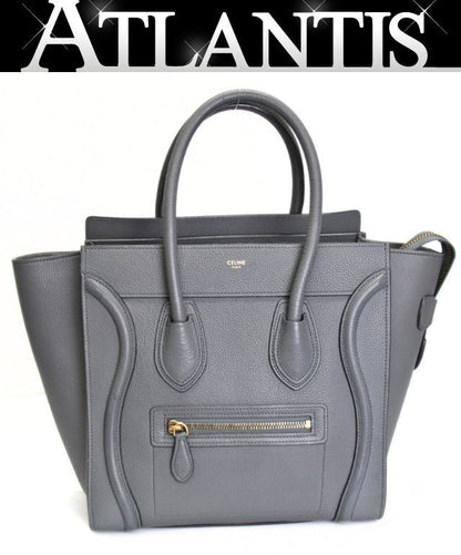 CELINE Luggage Micro Shopper Leather Bag Gray Size ONE SIZE