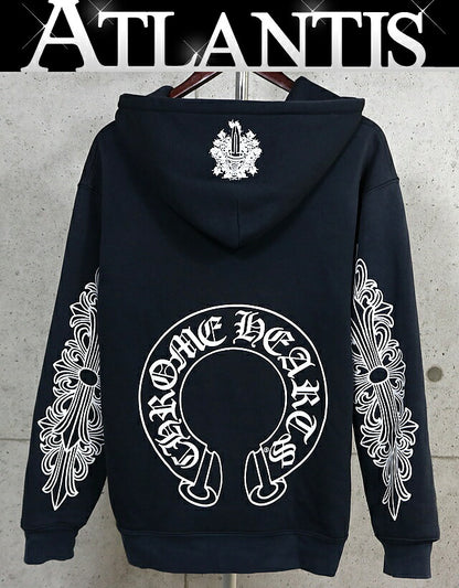 CHROME HEARTS Floral Cross Horseshoe Zip Hoodie Black Size M