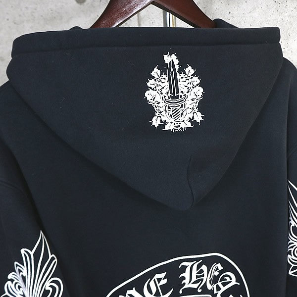 CHROME HEARTS Floral Cross Horseshoe Zip Hoodie Black Size M