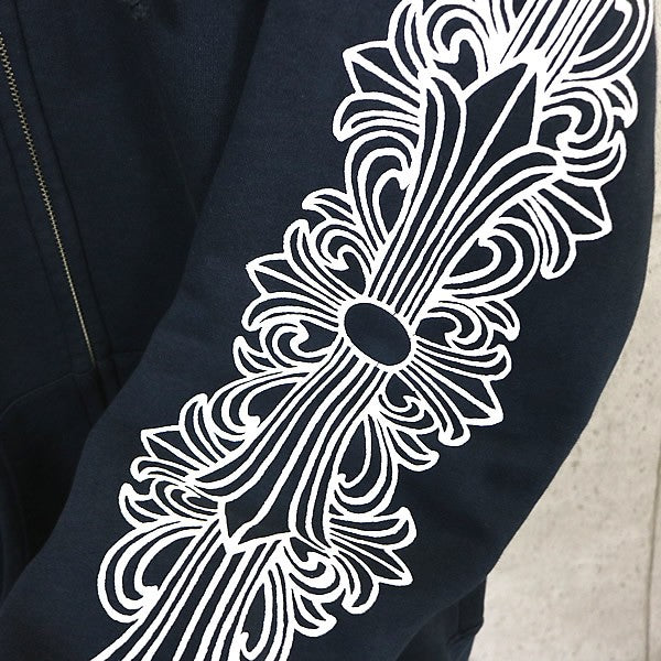 CHROME HEARTS Floral Cross Horseshoe Zip Hoodie Black Size M
