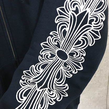 CHROME HEARTS Floral Cross Horseshoe Zip Hoodie Black Size M