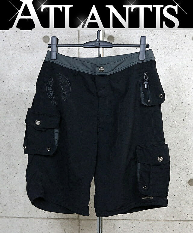 CHROME HEARTS Cross Button Dagger Zip Shorts Black Size 28