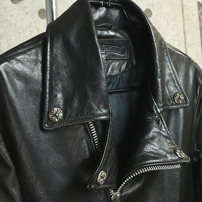 CHROME HEARTS DSMG Horsehide Basic Moto Jacket Black Size M