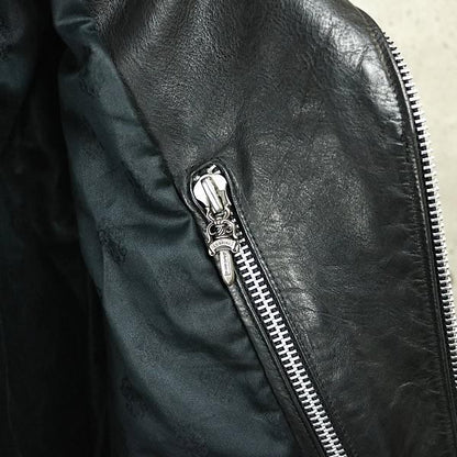 CHROME HEARTS DSMG Horsehide Basic Moto Jacket Black Size M