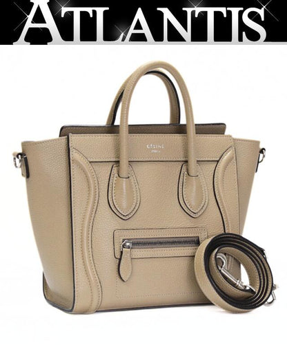 CELINE Nano Shopper 2-Way Leather Bag Beige Size ONE SIZE