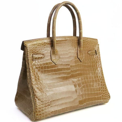 HERMES Birkin 30 Crocodile Porosus Handbag Beige Rose Polo