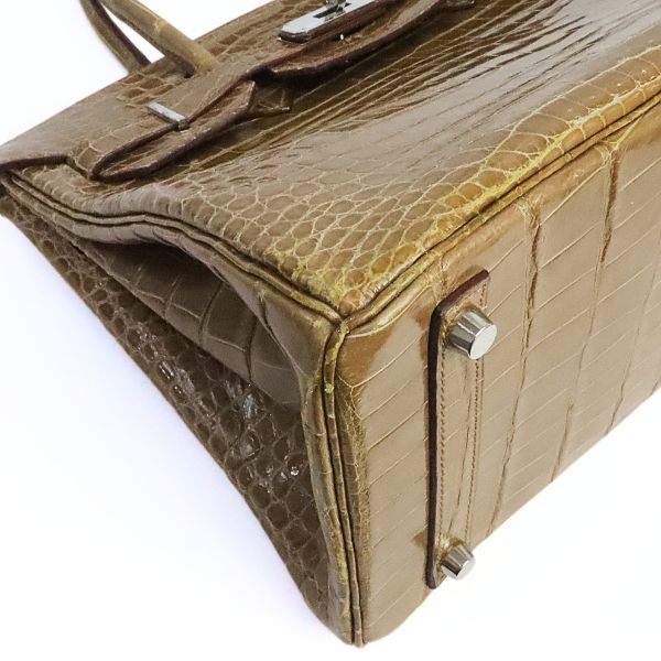 HERMES Birkin 30 Crocodile Porosus Handbag Beige Rose Polo