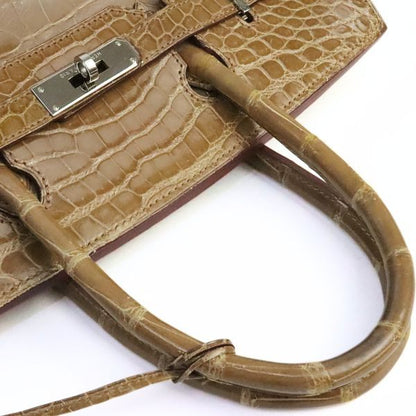 HERMES Birkin 30 Crocodile Porosus Handbag Beige Rose Polo