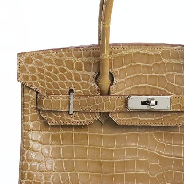HERMES Birkin 30 Crocodile Porosus Handbag Beige Rose Polo