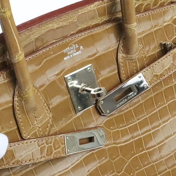HERMES Birkin 30 Crocodile Porosus Handbag Beige Rose Polo