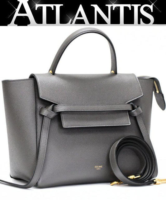 CELINE Micro Belt Bag 2-Way Leather Bag Gray Size ONE SIZE