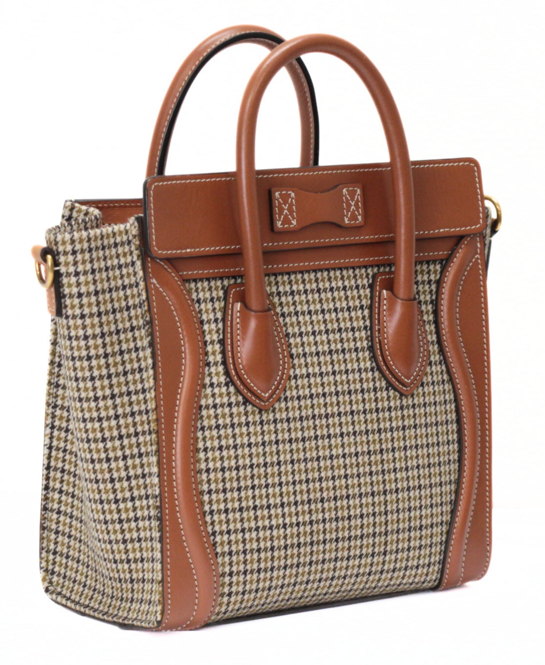 CELINE Nano Shopper Houndstooth Bag Brown Size ONE SIZE