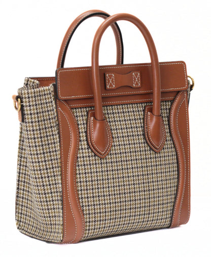 CELINE Nano Shopper Houndstooth Bag Brown Size ONE SIZE