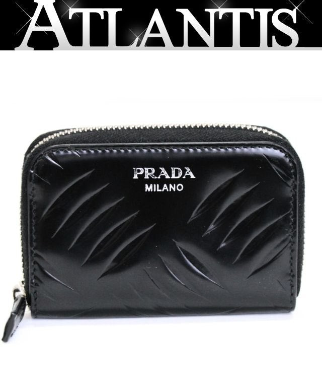 PRADA Leather Black Coin & Card Holder Card Case Size ONE SIZE