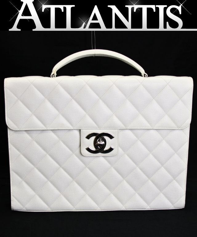 CHANEL Matelassé Caviar Skin White Briefcase Size ONE SIZE