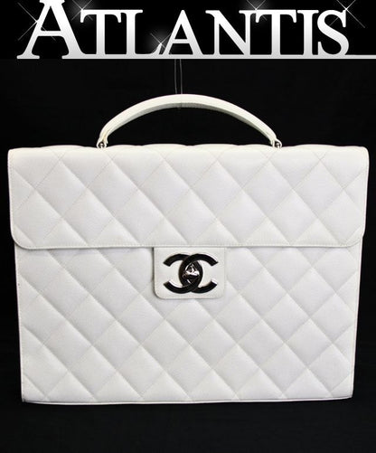 CHANEL Matelassé Caviar Skin White Briefcase Size ONE SIZE