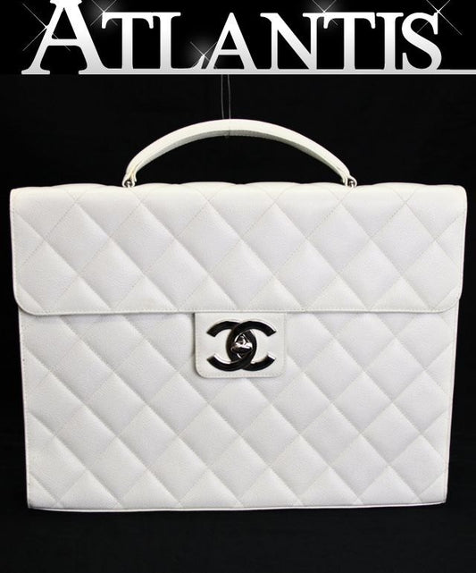 CHANEL Matelassé Caviar Skin White Briefcase Size ONE SIZE