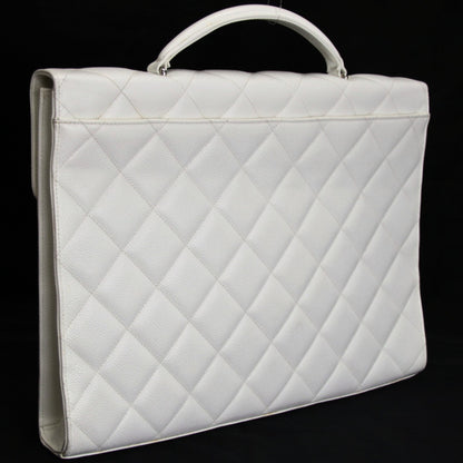 CHANEL Matelassé Caviar Skin White Briefcase Size ONE SIZE