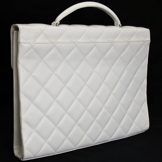 CHANEL Matelassé Caviar Skin White Briefcase Size ONE SIZE