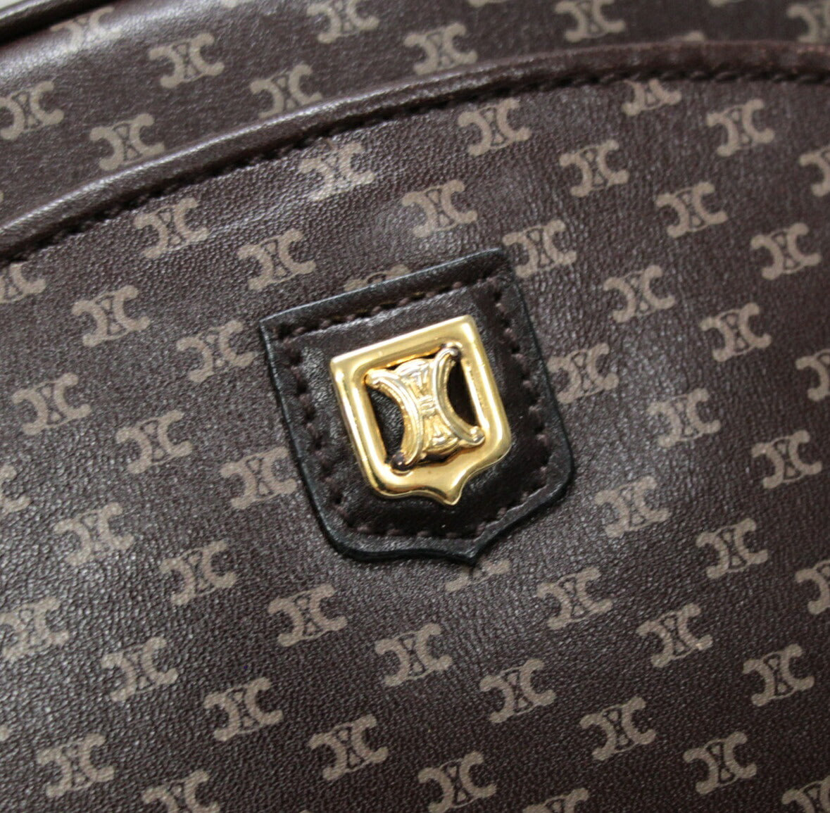 CELINE Vintage Macadam Leather Shoulder Bag Size ONE SIZE