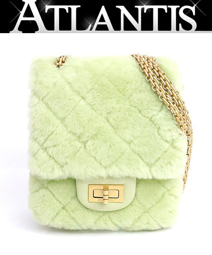 CHANEL Mini Shearing Flap Chain Fur Bag Green Size ONE SIZE