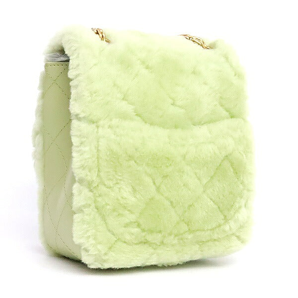CHANEL Mini Shearing Flap Chain Fur Bag Green Size ONE SIZE