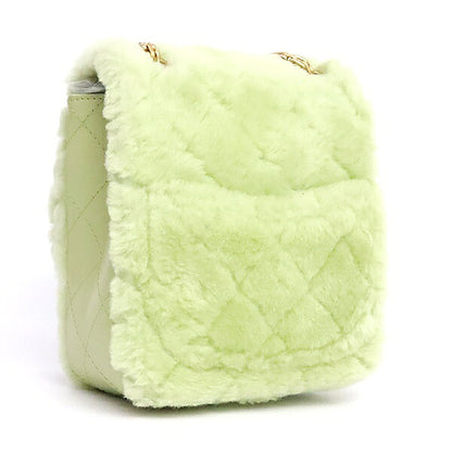 CHANEL Mini Shearing Flap Chain Fur Bag Green Size ONE SIZE