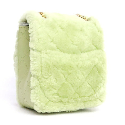 CHANEL Mini Shearing Flap Chain Fur Bag Green Size ONE SIZE