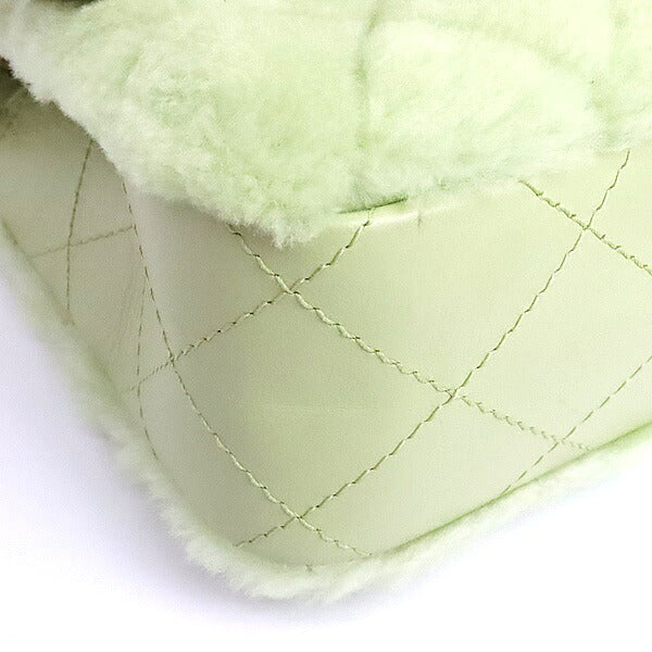 CHANEL Mini Shearing Flap Chain Fur Bag Green Size ONE SIZE