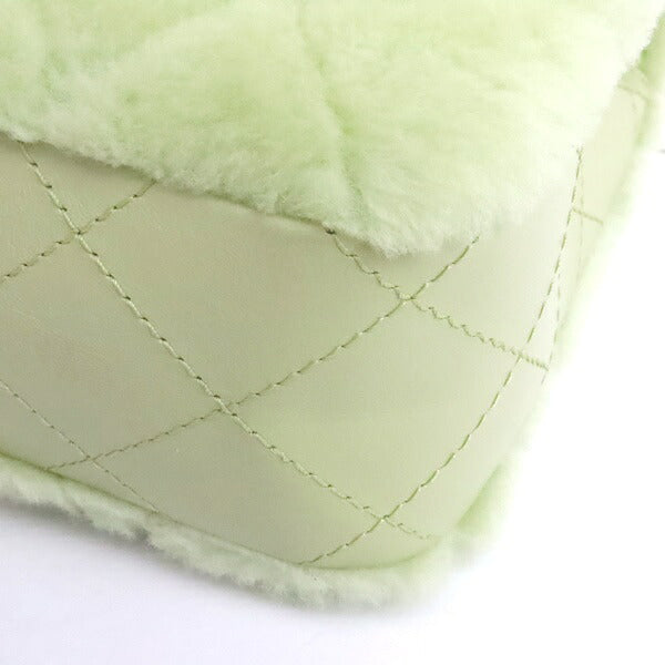 CHANEL Mini Shearing Flap Chain Fur Bag Green Size ONE SIZE