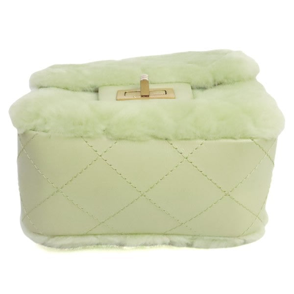 CHANEL Mini Shearing Flap Chain Fur Bag Green Size ONE SIZE