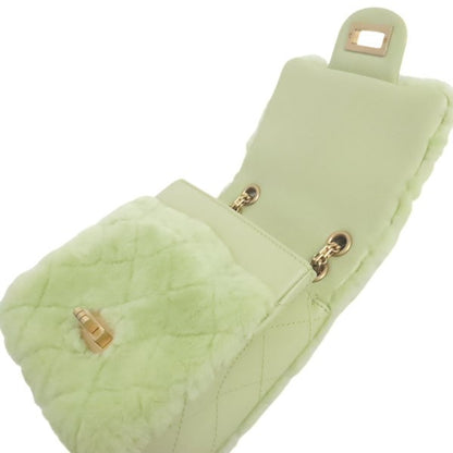 CHANEL Mini Shearing Flap Chain Fur Bag Green Size ONE SIZE
