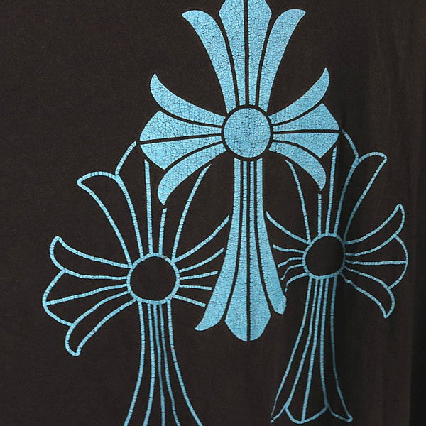 CHROME HEARTS Blue Cemetery Cross T-Shirt Black Size L