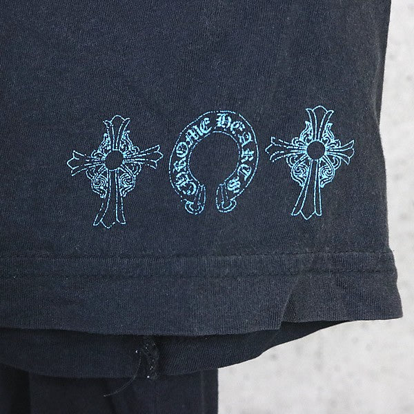 CHROME HEARTS Blue Cemetery Cross T-Shirt Black Size L